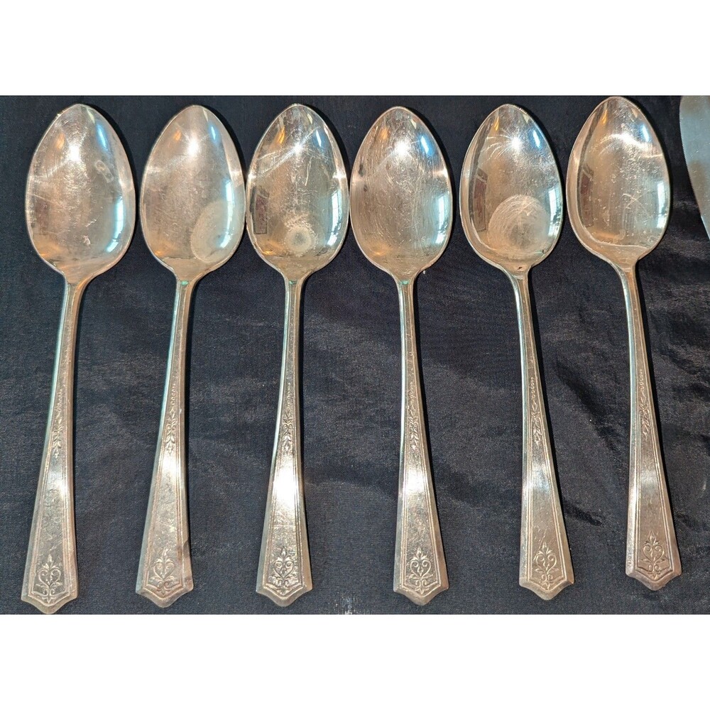 Vintage 1881 Rogers A1 Lorain Silverplate Tablespoons Set of 6 Oneida Art Deco